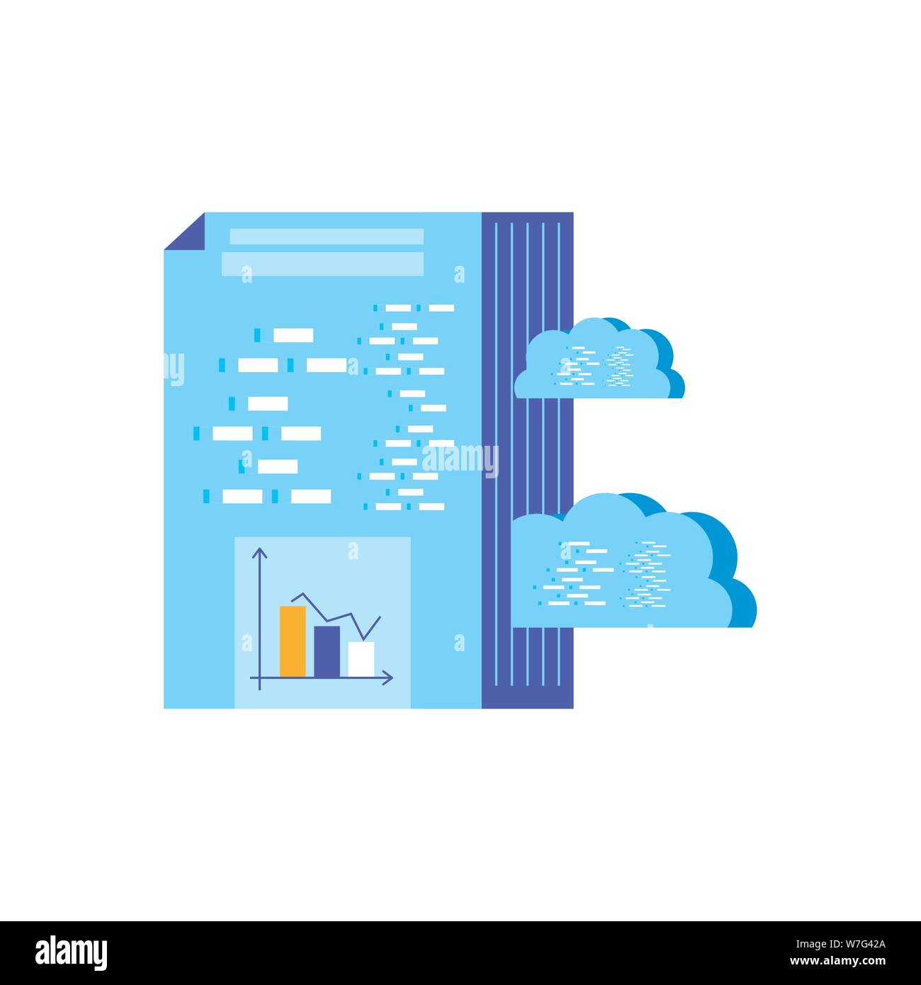 document and statistical graphics with cloud computing vector illustration design Stock Vector