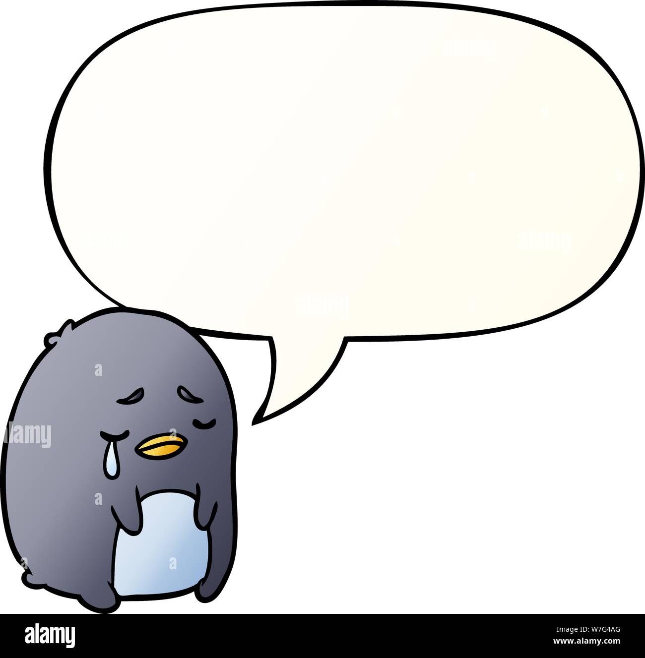 cartoon crying penguin with speech bubble in smooth gradient style Stock Vector