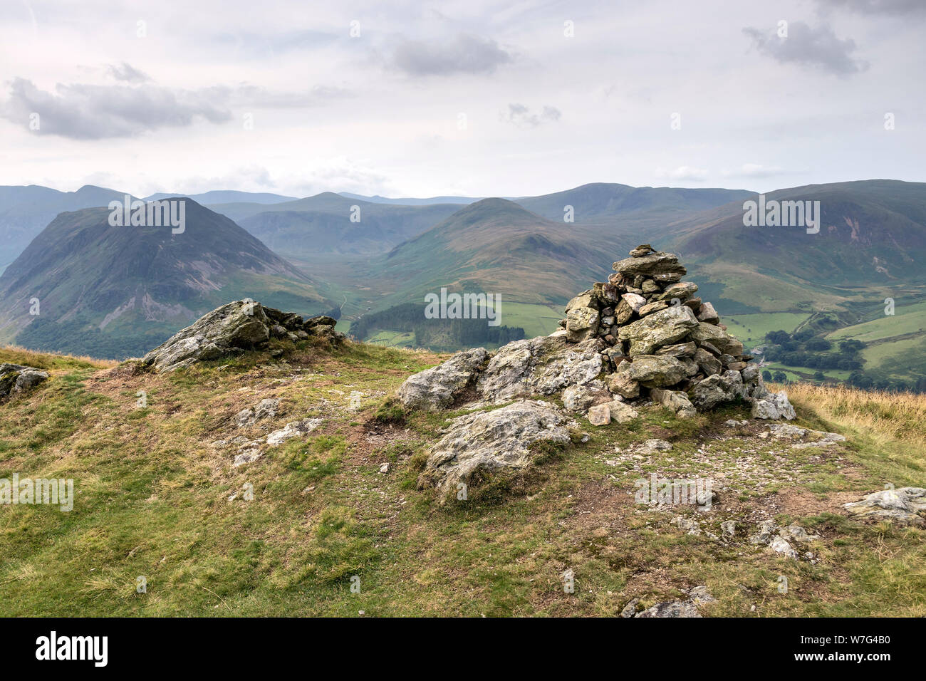 Mellbreak and Hen Comb from the Summit of Low Fell, Lake District, Cumbria, UK Stock Photo