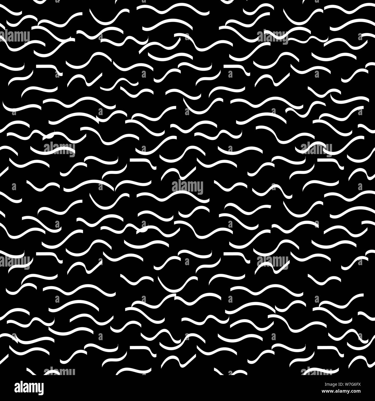 Wavy lines hand drawn seamless vector pattern. Ink brush texture. white ...