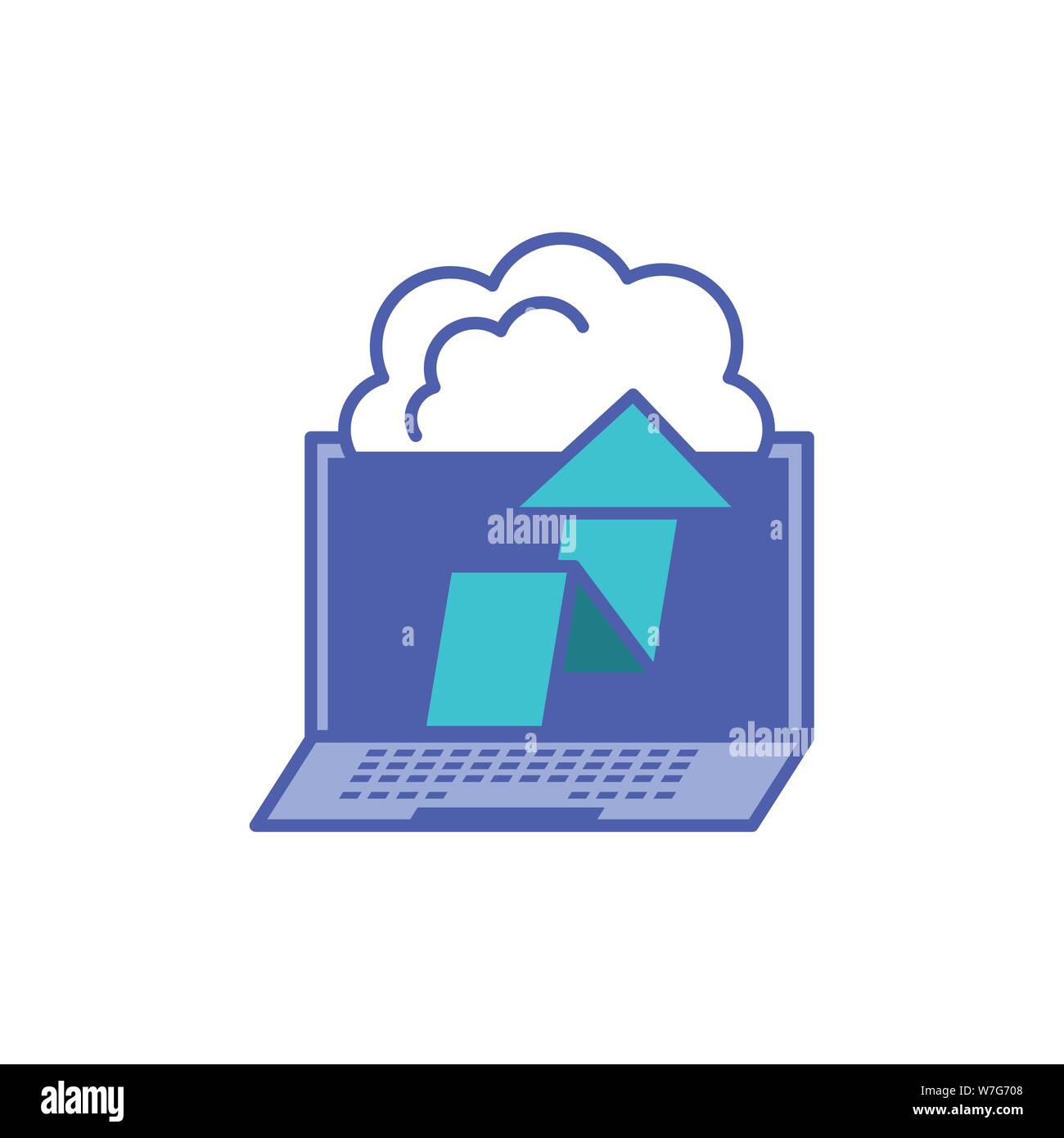 laptop computer with clouds computing and arrow up vector illustration ...