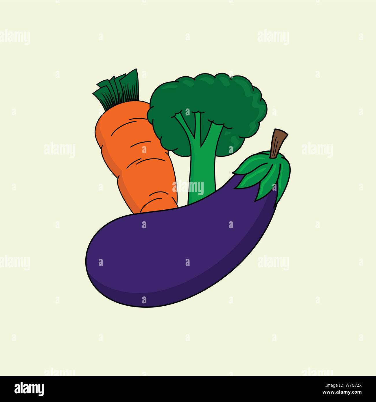 Vegetables (Carrot, Broccoli, Eggplant) vector design Stock Vector