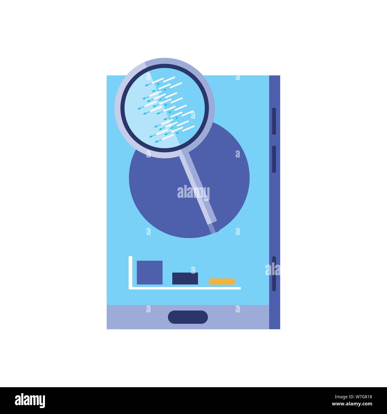 smartphone device with infographic and search magnifying glass vector ...