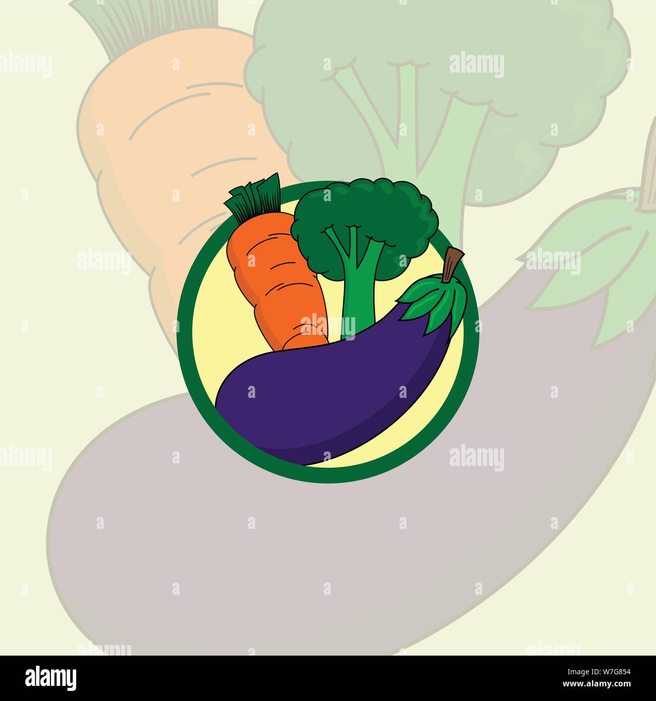 Vegetables (Carrot, Broccoli, Eggplant) vector design with Carrot