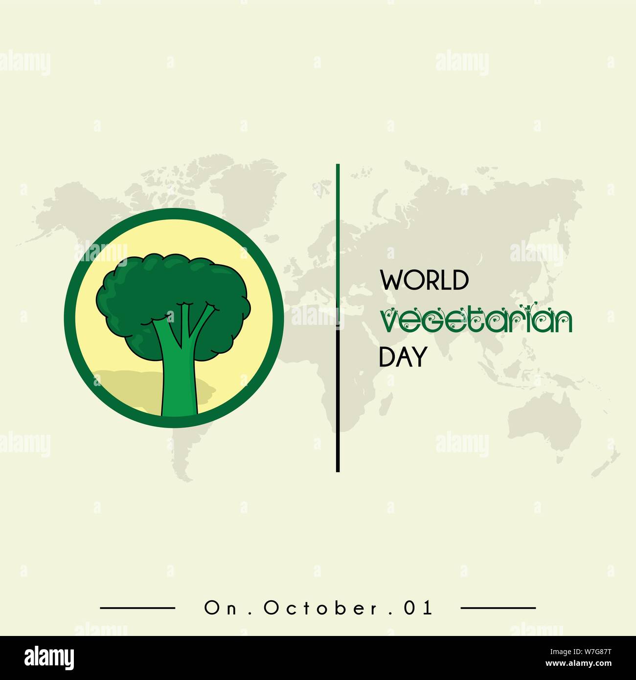 World Vegetarian Day with Broccoli - World Vegetarian Day With Broccoli Vector Icon And World Map W7G87T