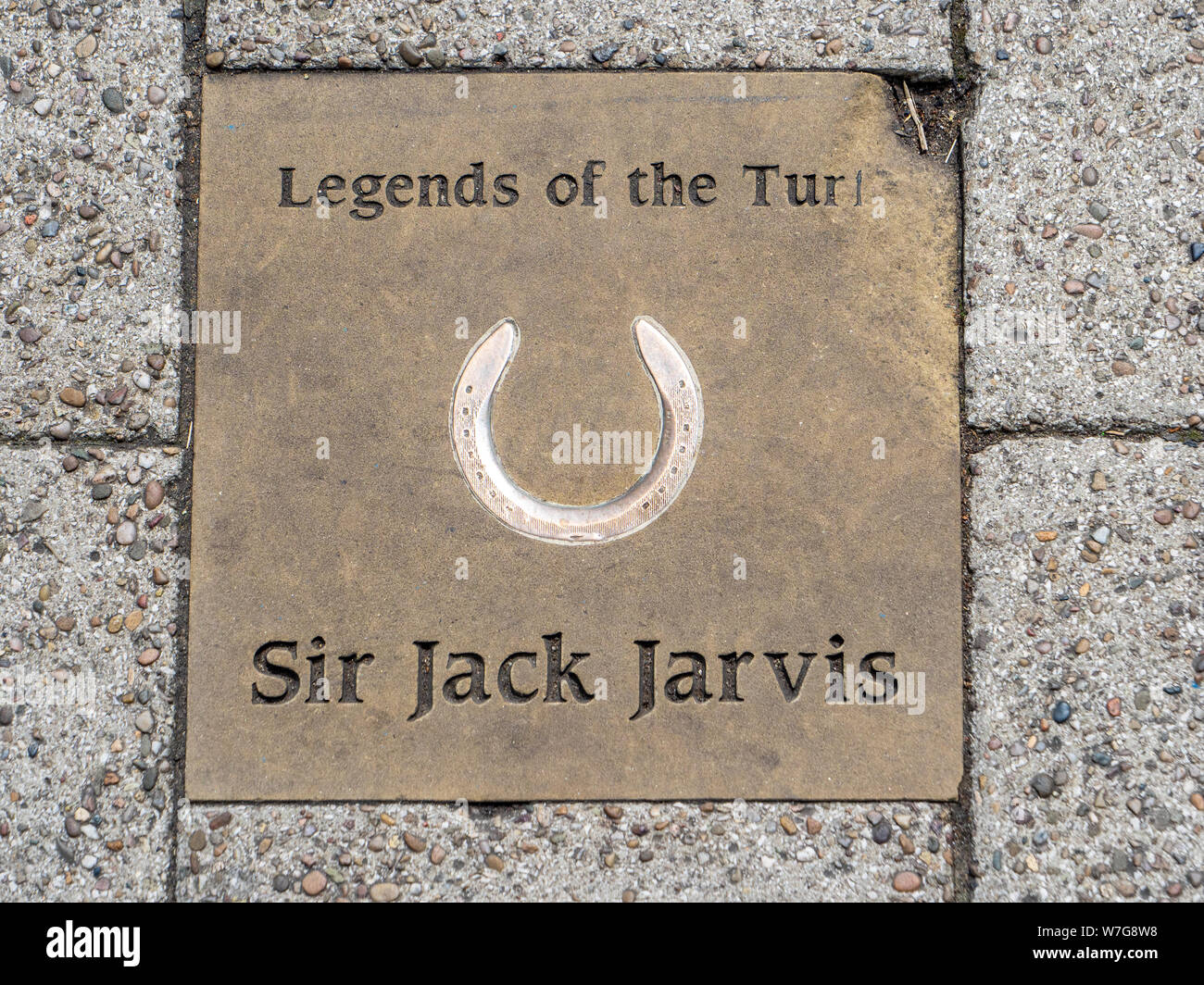 Legends of the Turf Newmarket - Newmarket's 'Walk of Fame' - commemorative paving slabs being laid in Newmarket High Street. Sir Jack Jarvis, Trainer. Stock Photo