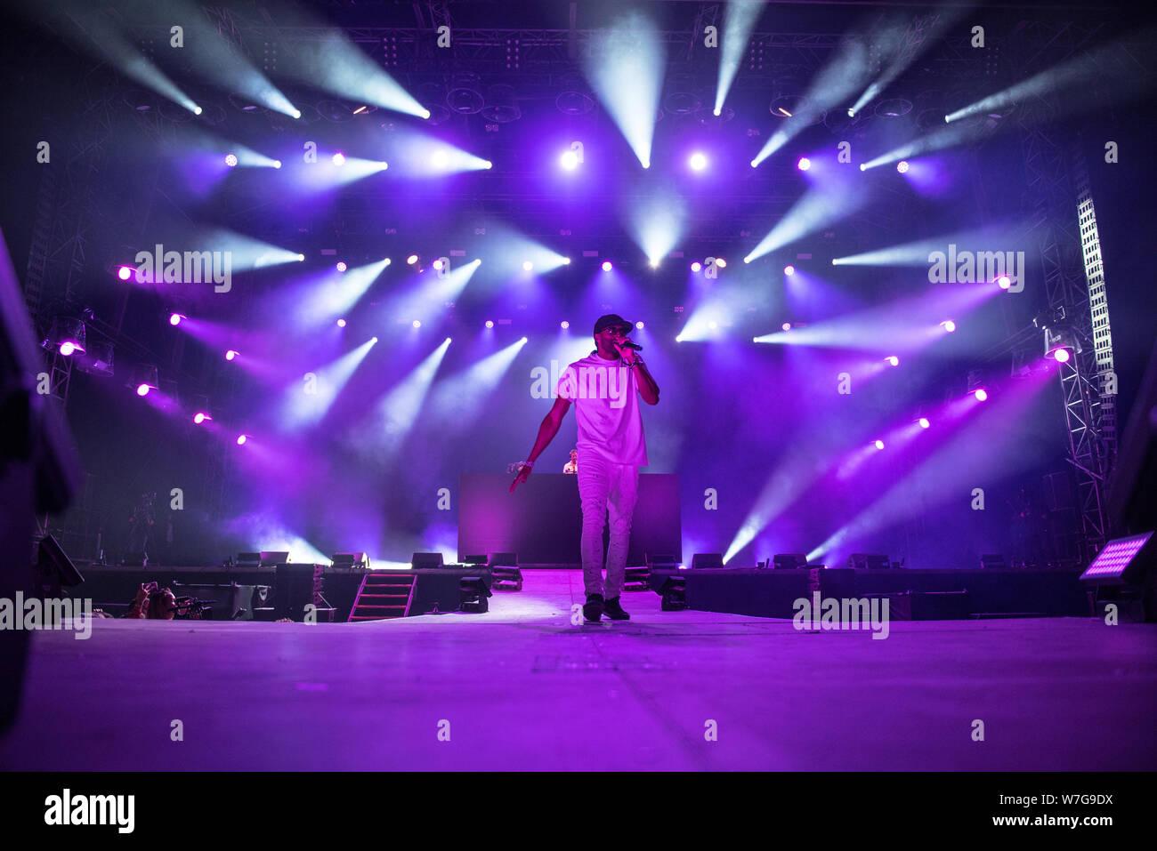 BONTIDA, ROMANIA - JULY 19, 2019: British drum and bass DJ band Sigma mixing live on the stage during a concert at Electric Castle festival Stock Photo