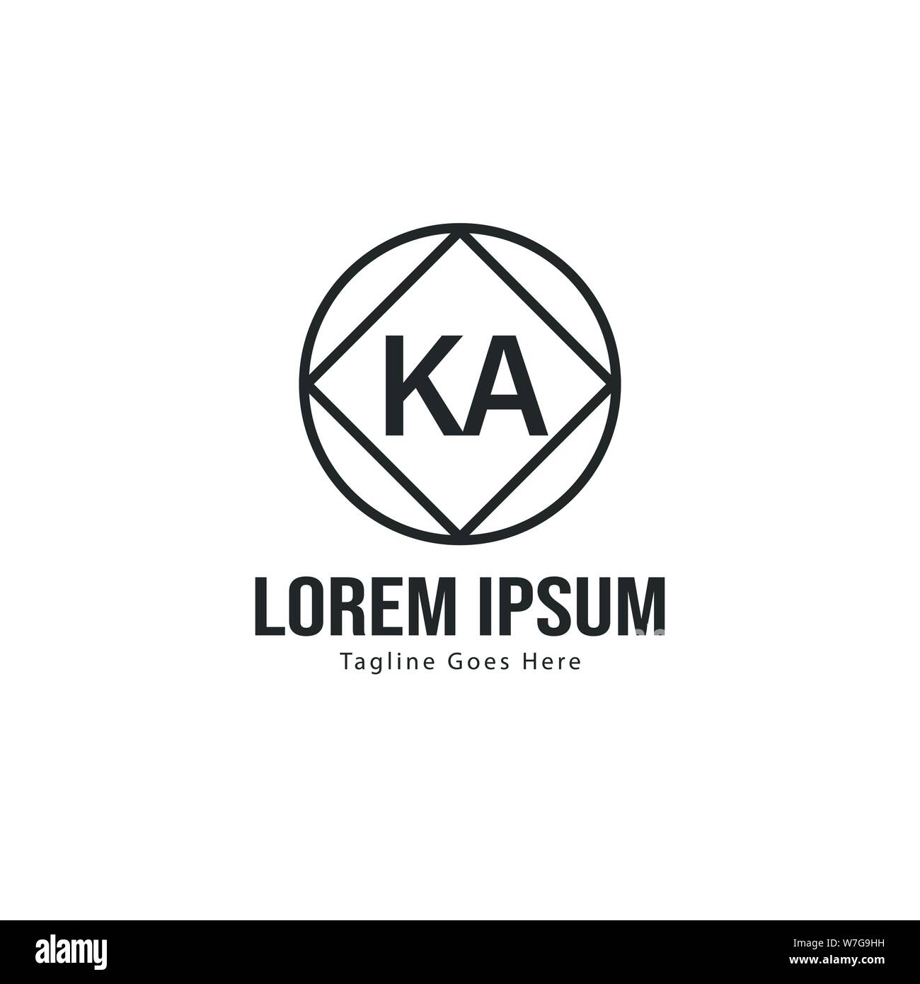 Initial KA logo template with modern frame. Minimalist KA letter logo