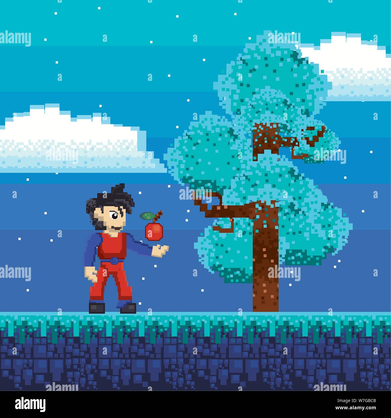 Retro videogame pixelated scenery Stock Vector