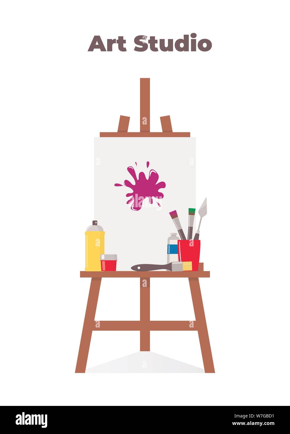 https://c8.alamy.com/comp/W7GBD1/painting-tools-elements-in-flat-style-set-art-supplies-easel-with-canvas-paint-tubes-palette-knife-brushes-vector-illustration-W7GBD1.jpg
