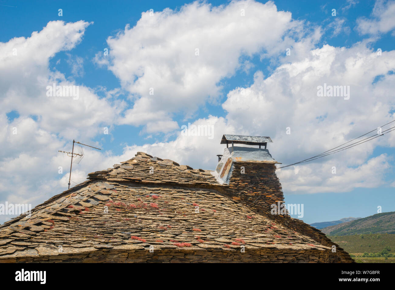 Rooftop and chimney. Majaelrayo, Guadalajara province, Castilla La Mancha, Spain. Stock Photo
