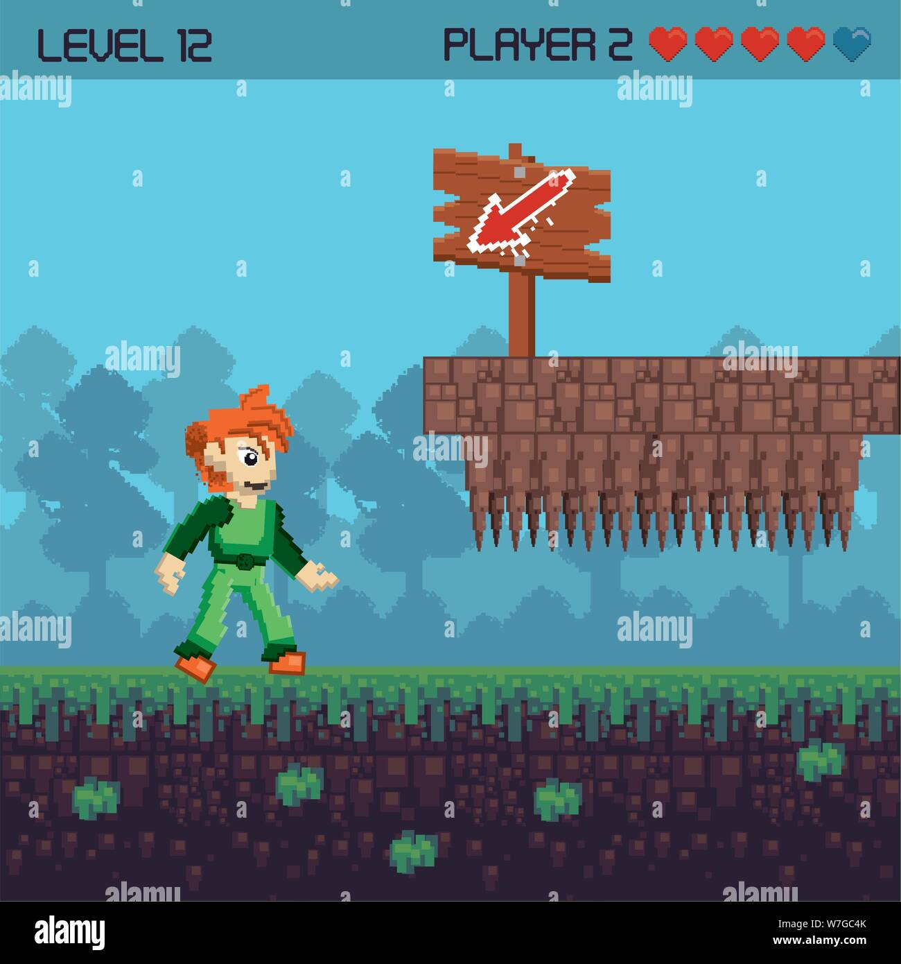 Retro videogame pixelated scenery Stock Vector