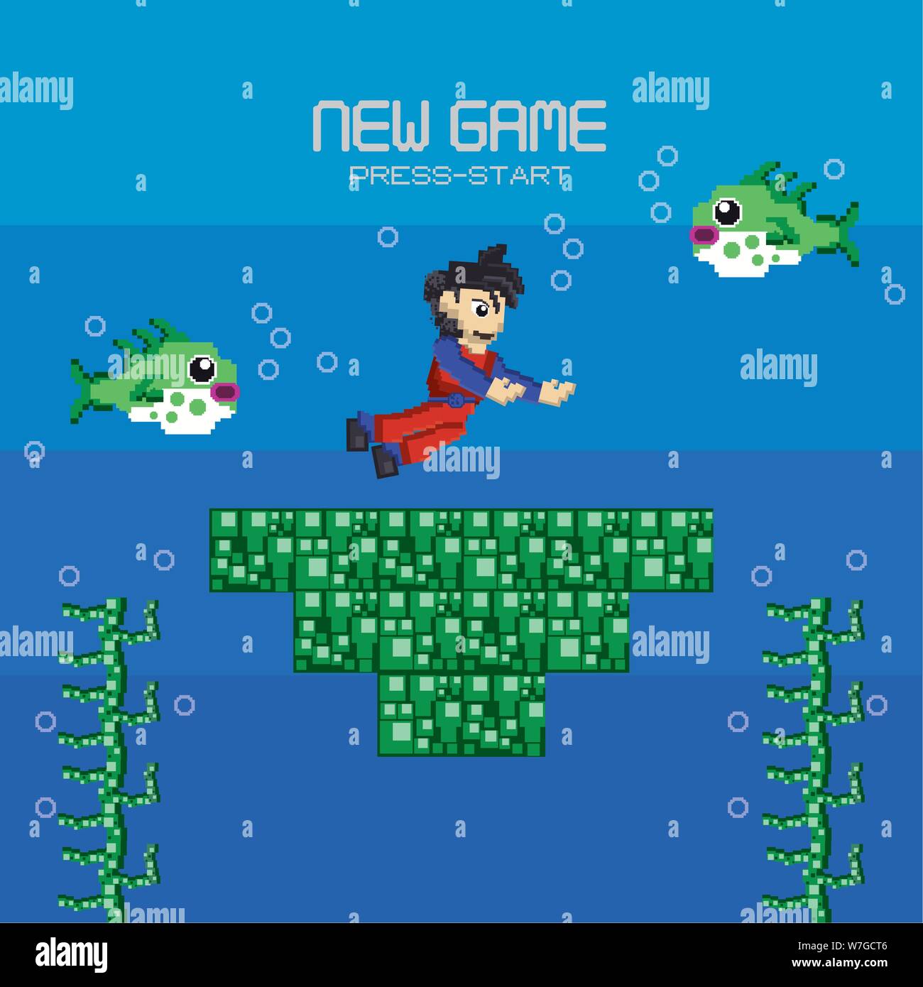 Retro videogame pixelated scenery Stock Vector
