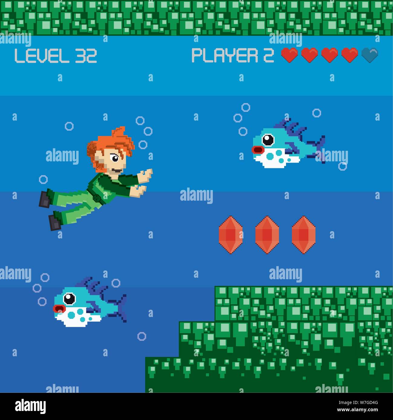 Retro videogame pixelated scenery Stock Vector