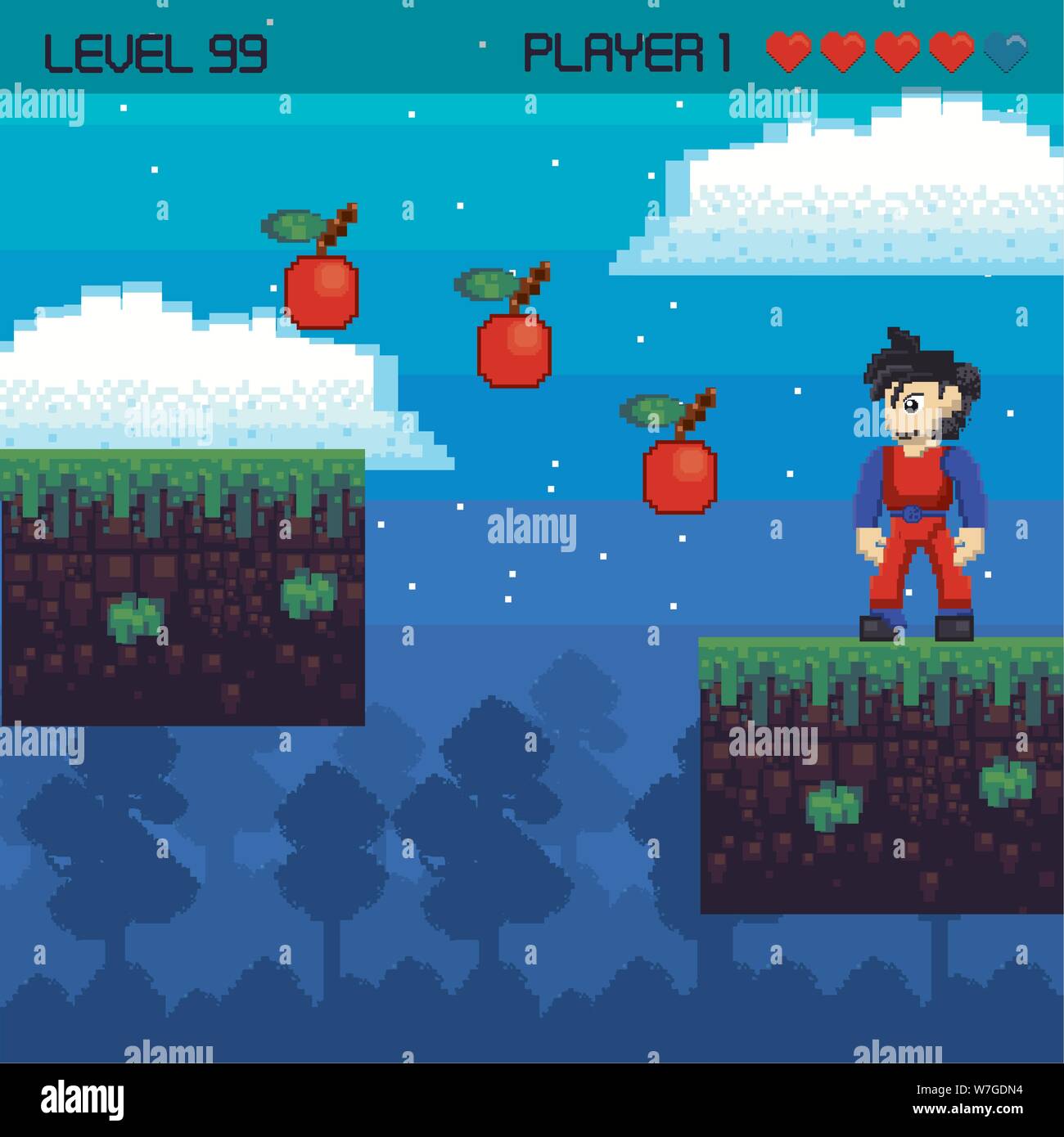 Retro videogame pixelated scenery Stock Vector