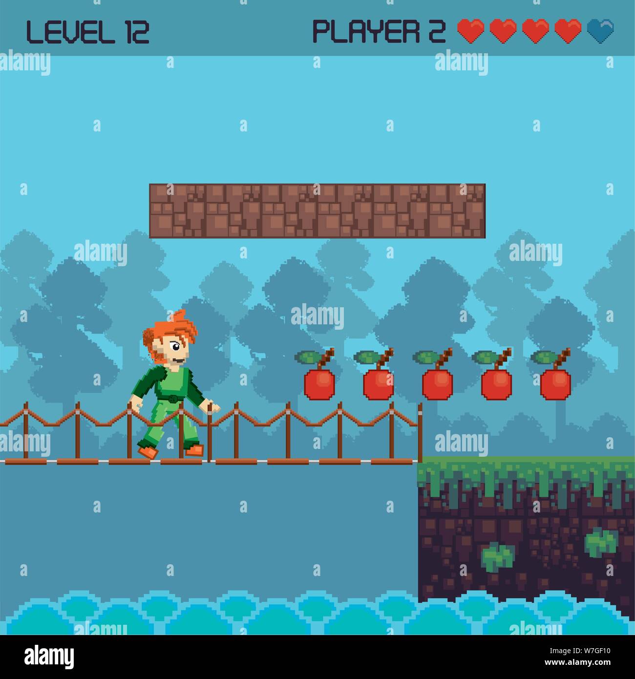 Retro videogame pixelated scenery Stock Vector