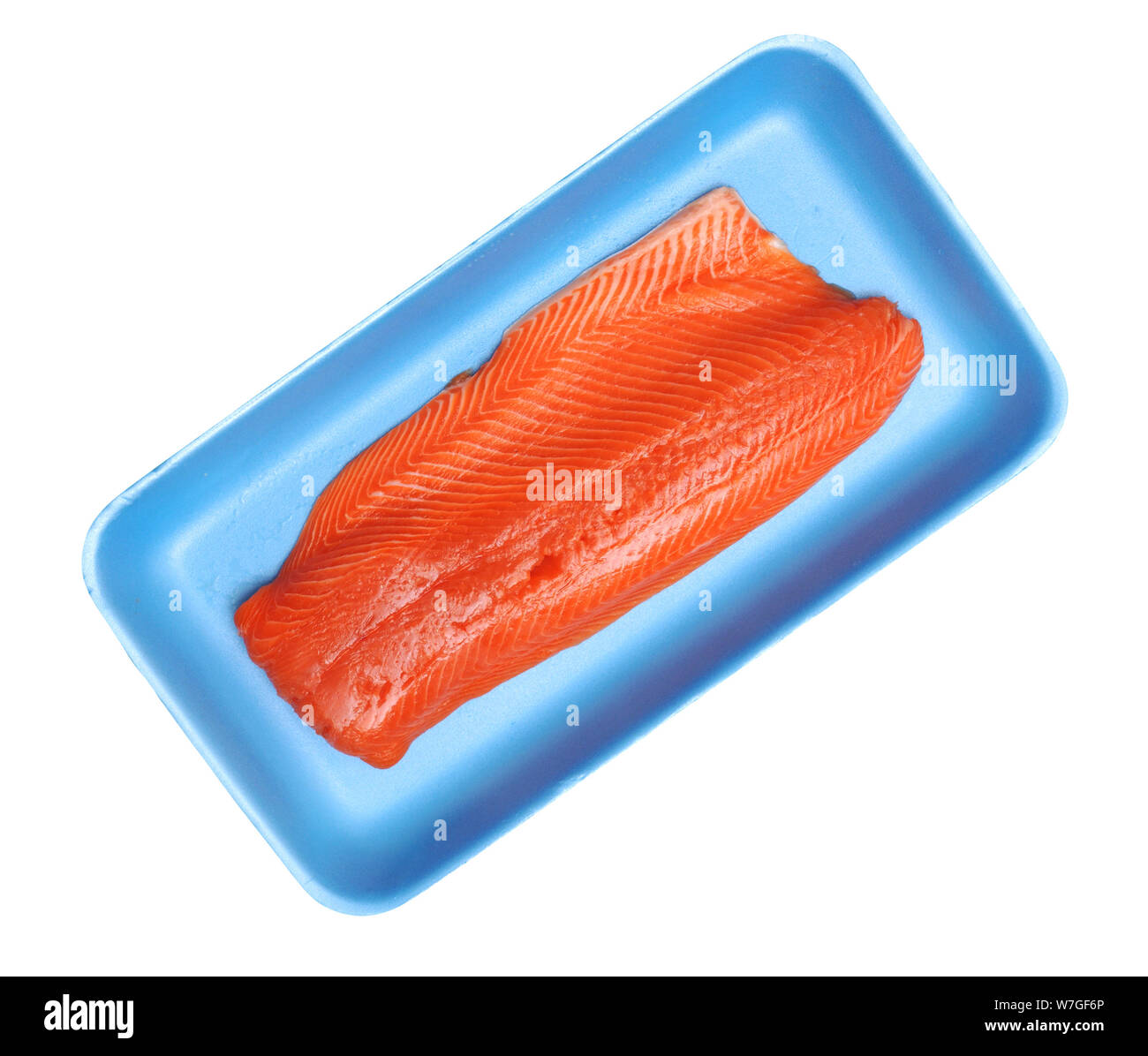 salmon on tray isolated on white background Stock Photo - Alamy