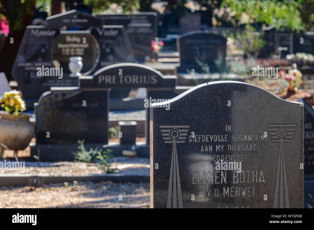 Headstones in a German graveyard, Otjiwarongo, Namibia Stock Photo