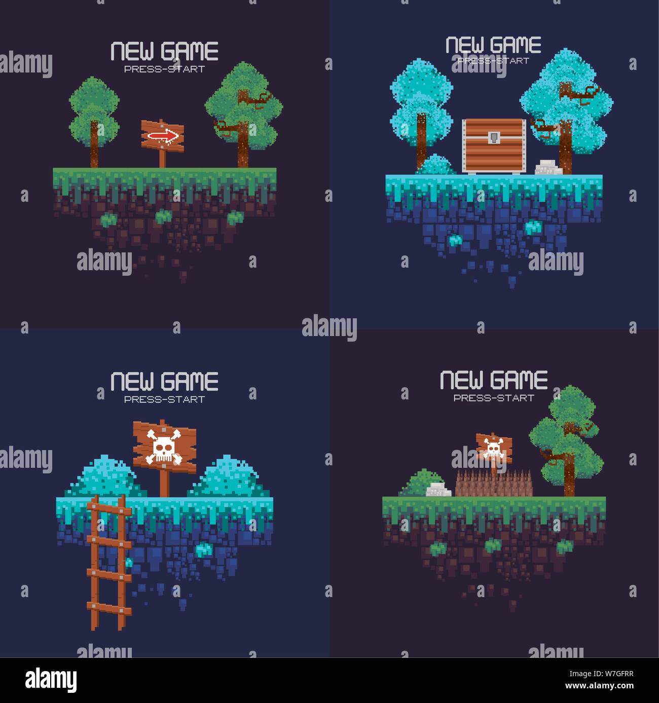 Retro videogame pixelated set of landscapes hi-res stock photography and images - Alamy