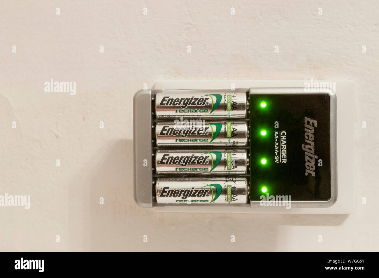 Carrara, Italy August 6, 2019 Four Energizer rechargeable batteries