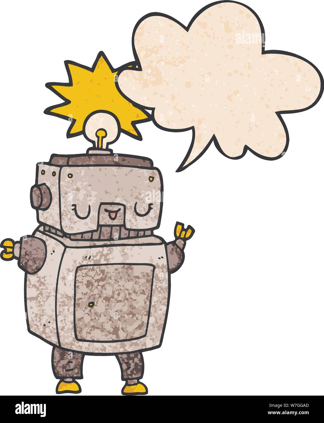 cartoon robot with speech bubble in retro texture style Stock Vector ...