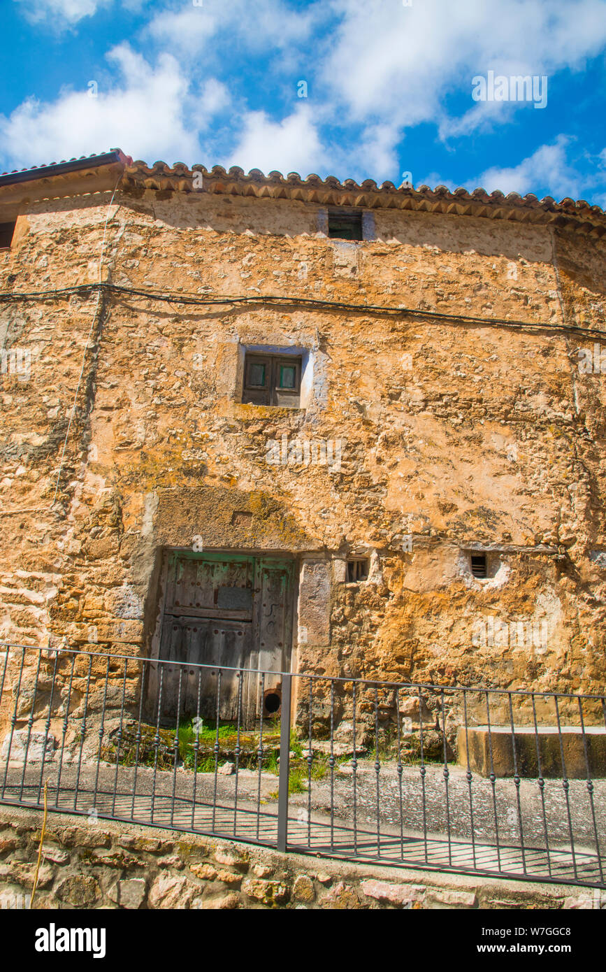 Facade of house. Chaorna, Soria province, Castilla Leon, Spain. Stock Photo