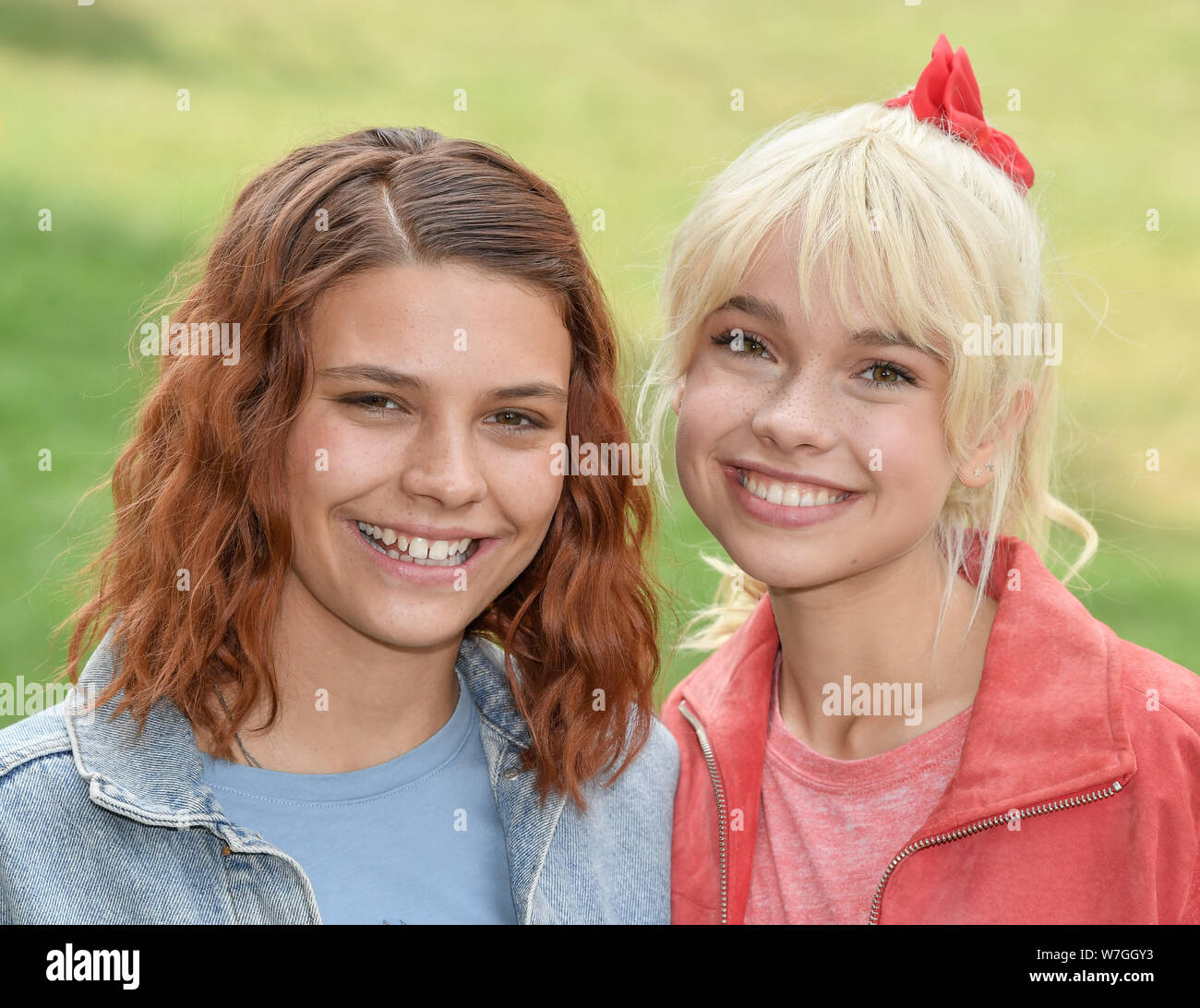 Reichenow, Germany. 06th Aug, 2019. On the press date on the set of the  Amazon series Bibi and Tina in front of Schloss Reichenow, the actress  Harriet Herbig-Matten (l) will appear as