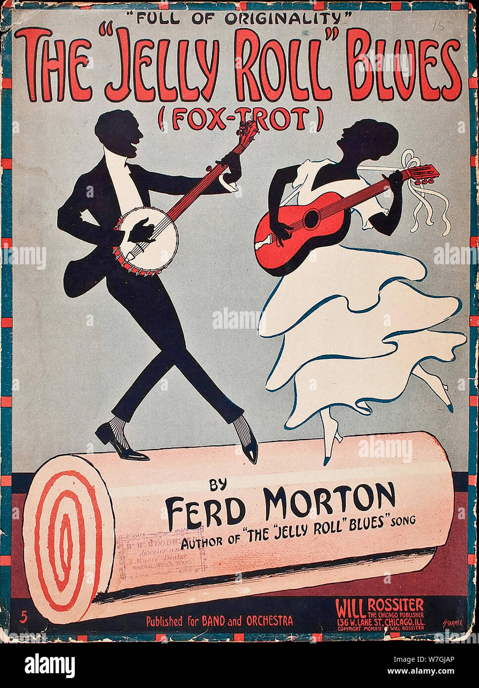 Cover of the First jazz published in America - The “Jelly Roll” Blues (Fox-Trot) Morton, Ferd - 1915 Stock Photo