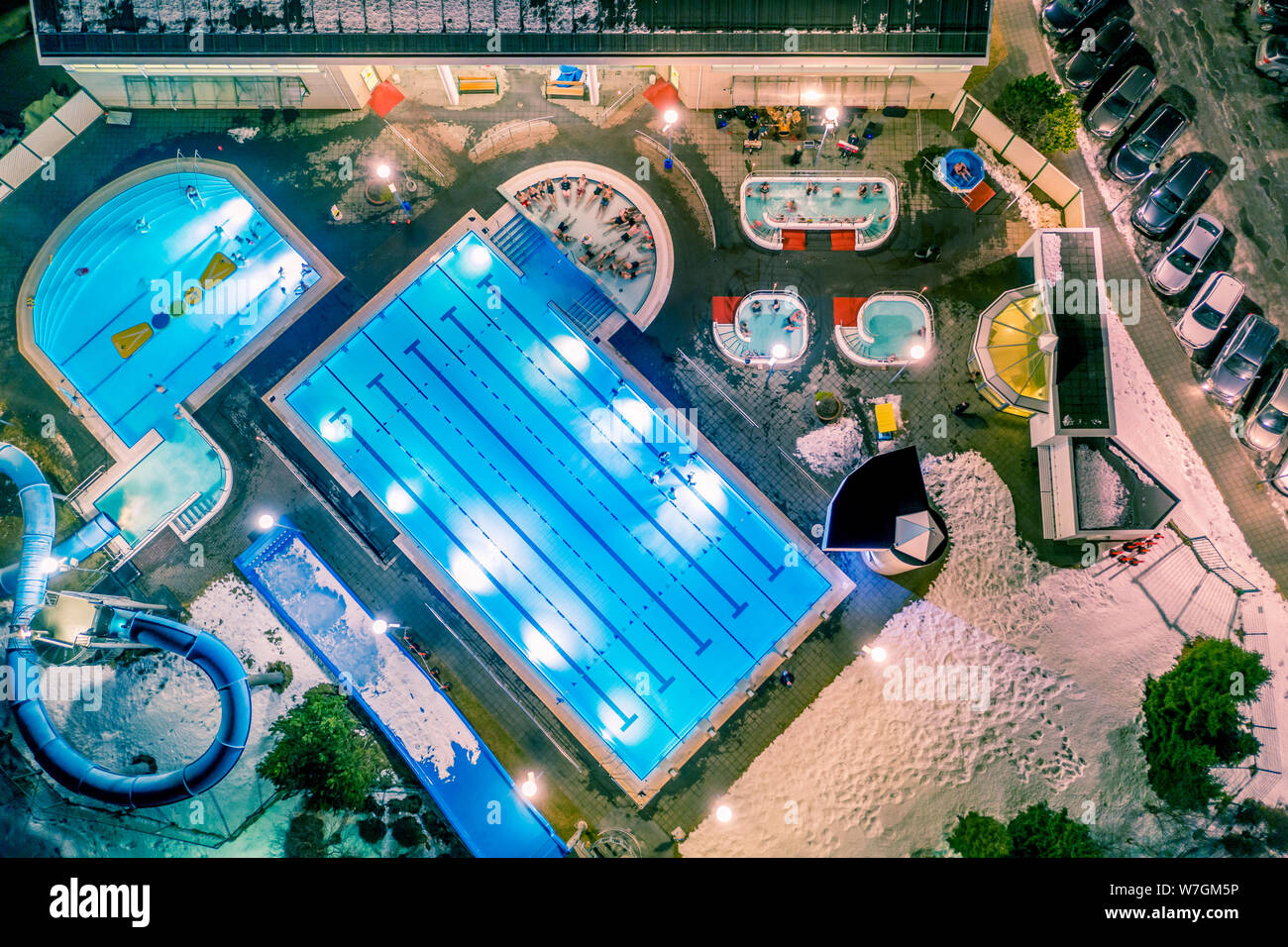 Swimming Pools, Winter Lights festival, Reykjavik, Iceland Stock Photo