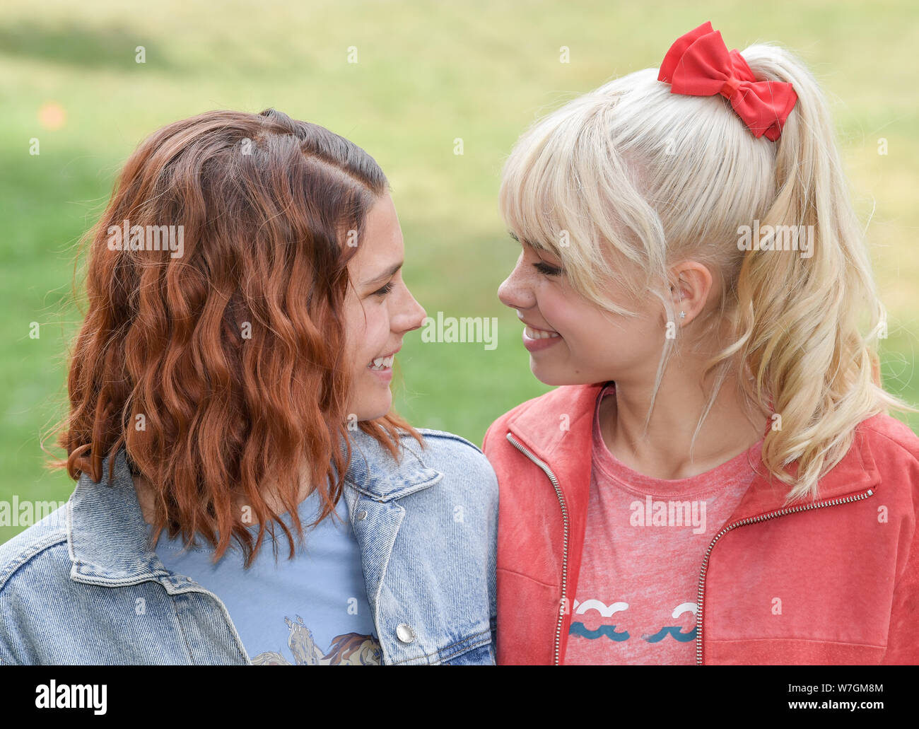 Reichenow, Germany. 06th Aug, 2019. On the press date on the set of the  Amazon series Bibi and Tina in front of Schloss Reichenow, the actress  Harriet Herbig-Matten (l) will appear as