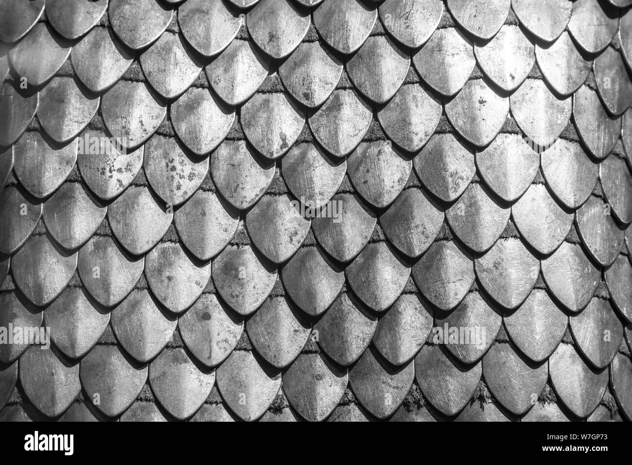 Chain armour element made of the steel plates. Stock Photo