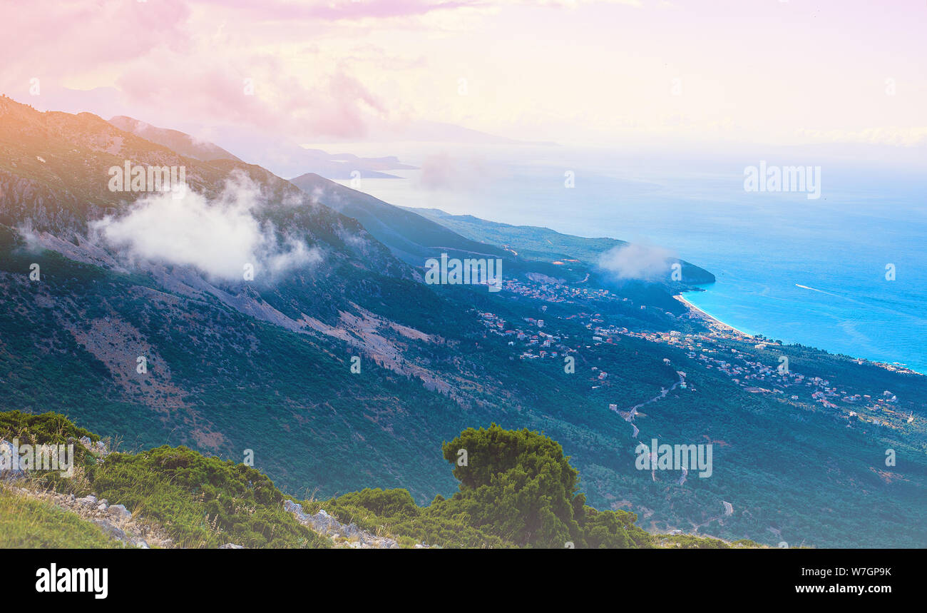 View from Llogara pass in Llogara National Park in Albania Stock Photo