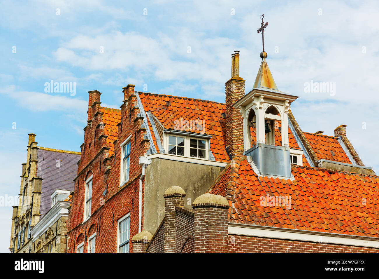 picture of roofs of historic houses in the medieval town of Veere, Netherlands Stock Photo