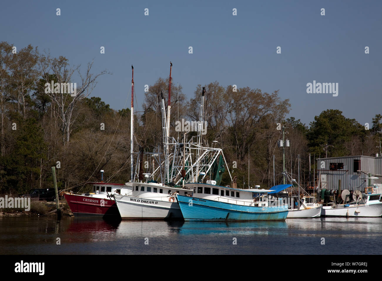 Bayou La Batre, Alabama, is a fishing village with a seafood-processing harbor for fishing boats and shrimp boats Stock Photo
