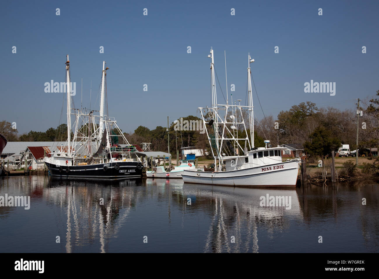 Bayou La Batre, Alabama, is a fishing village with a seafood-processing harbor for fishing boats and shrimp boats Stock Photo