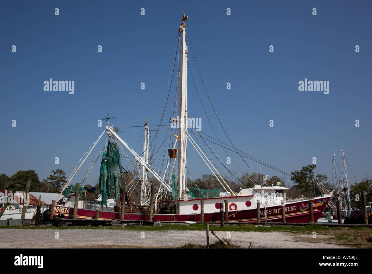 Bayou La Batre, Alabama, is a fishing village with a seafood-processing harbor for fishing boats and shrimp boats Stock Photo