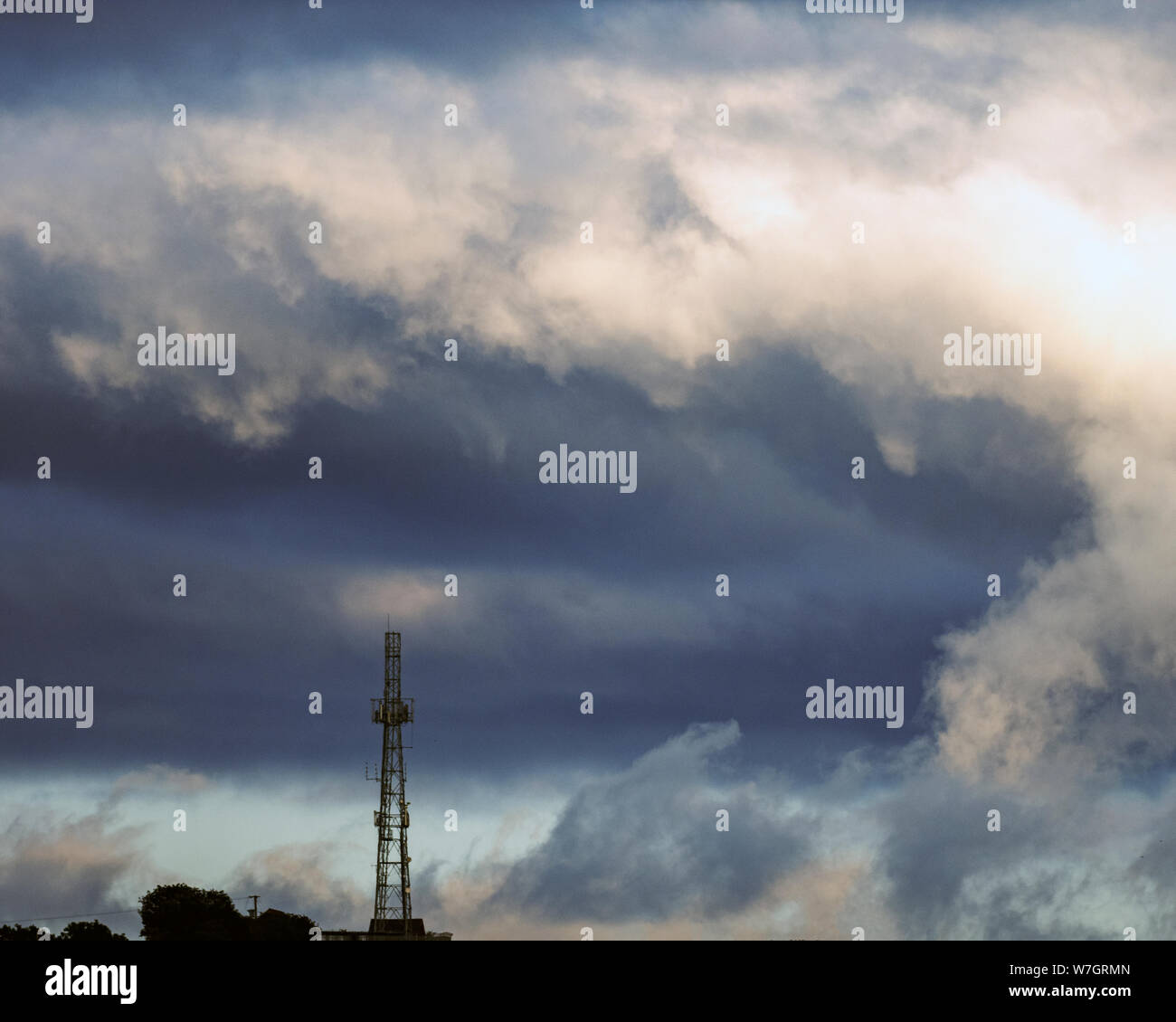 A Telephone Mast with a dramatic sky in the background, East Lothian, Scotland, UK. Stock Photo