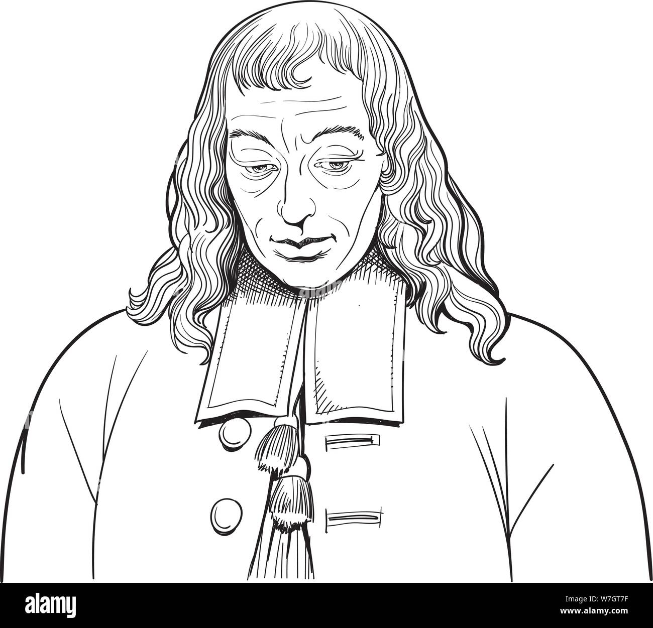 Blaise Pascal line art portrait, vector, Stock Vector