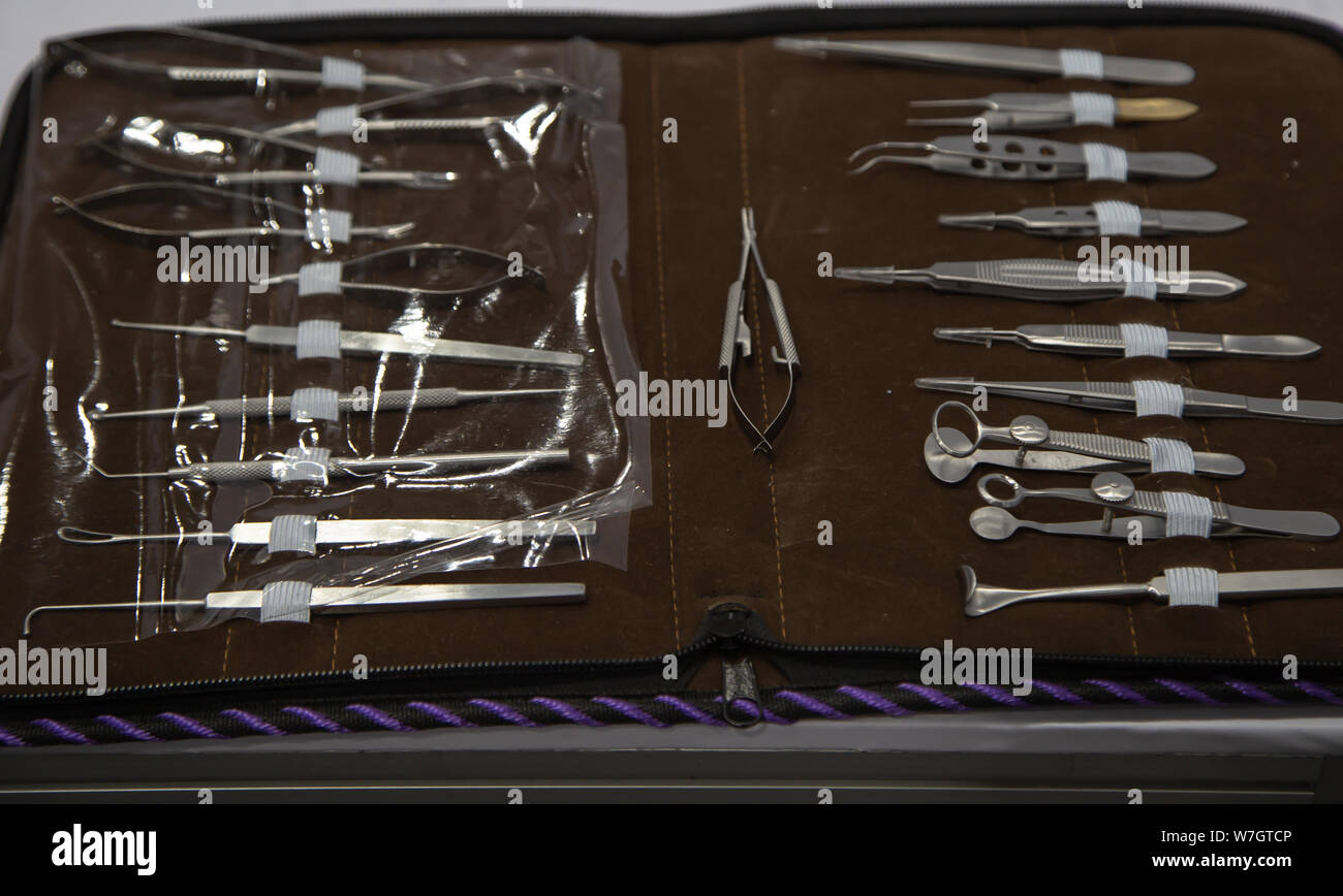 Close up set of surgery instruments bag Stock Photo Alamy