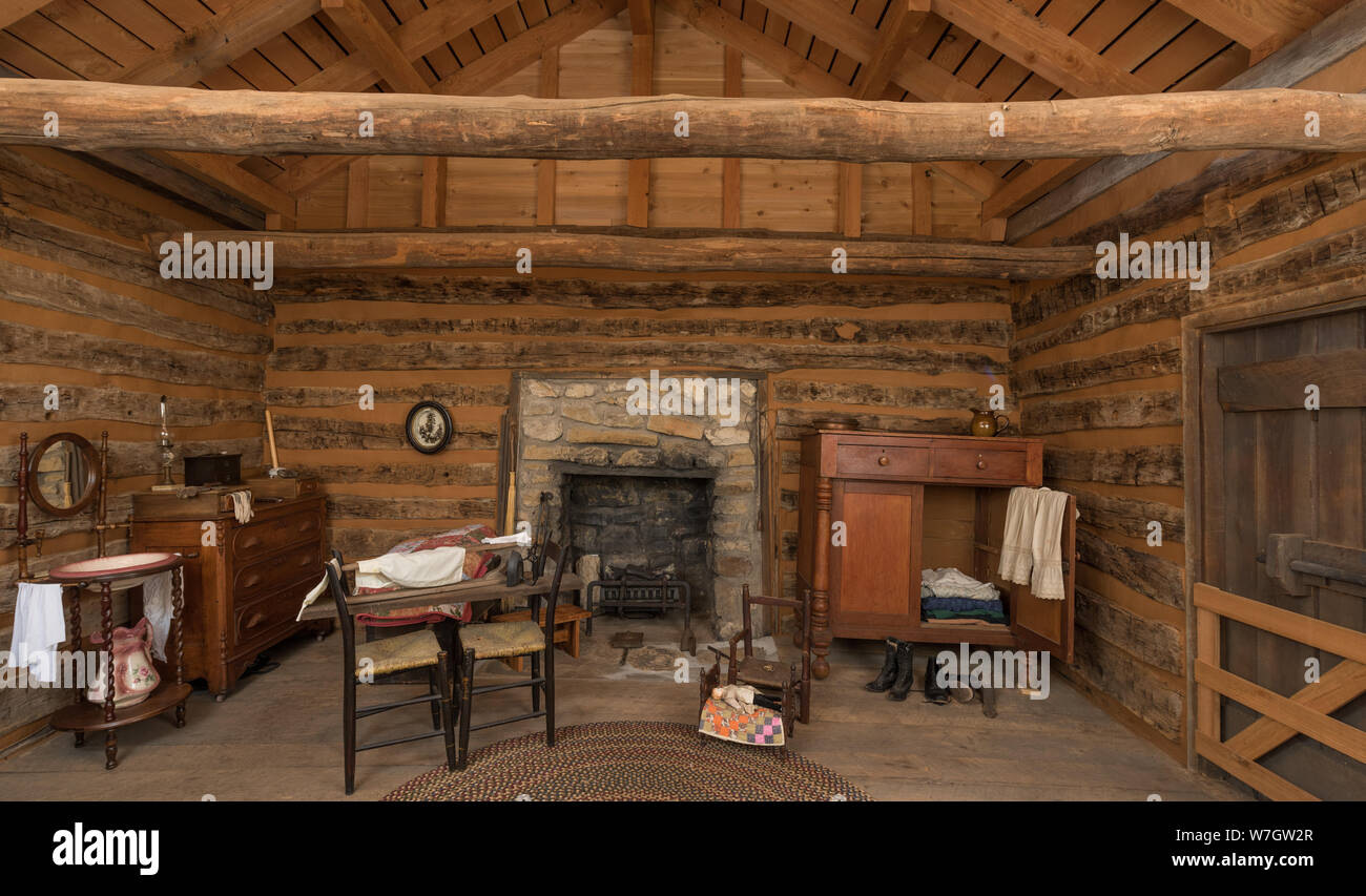 Bedroom of the Parker Cabin at Log Cabin Village, a house museum ...