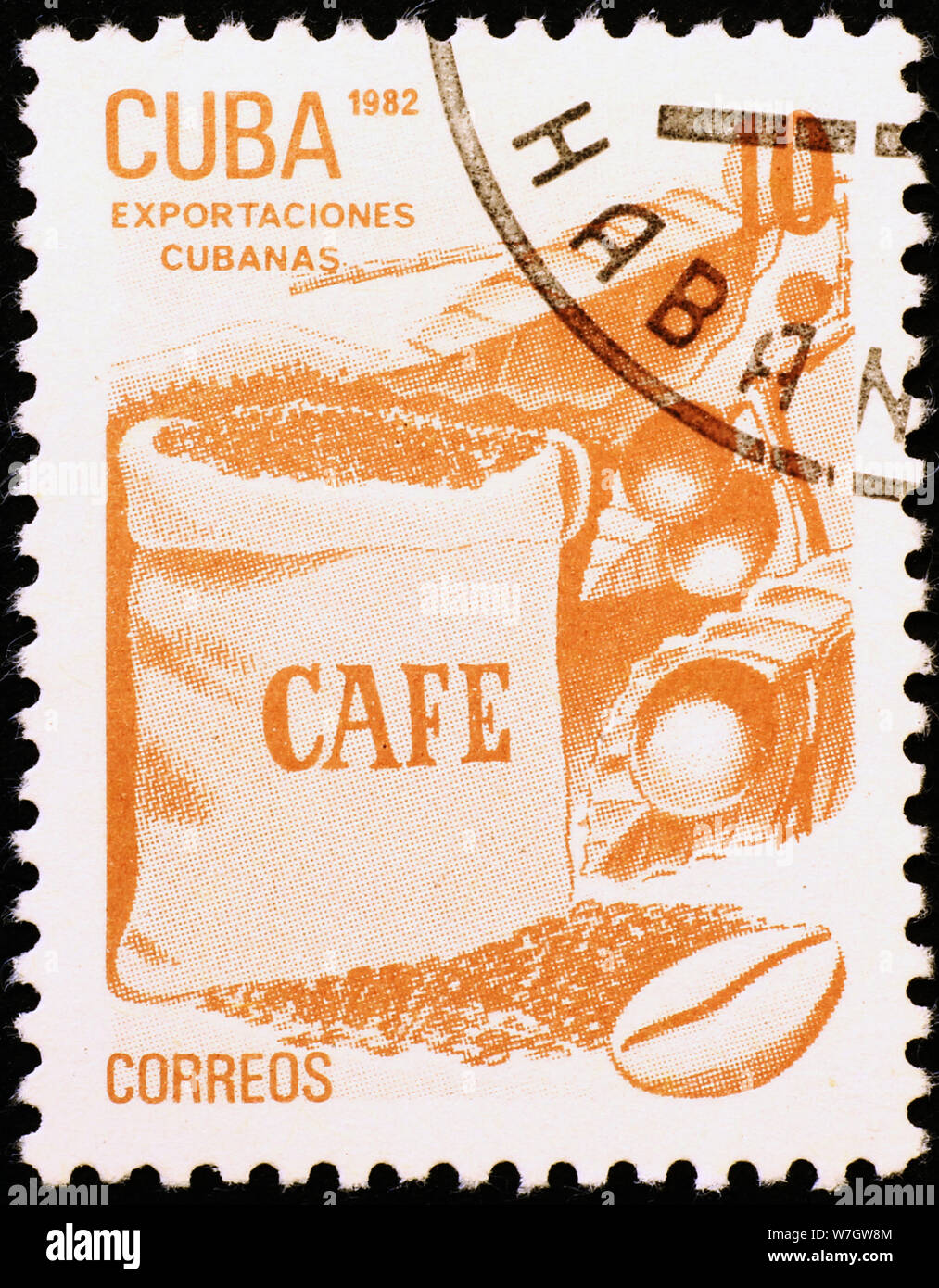 Coffee industry celebrated on cuban postage stamp Stock Photo