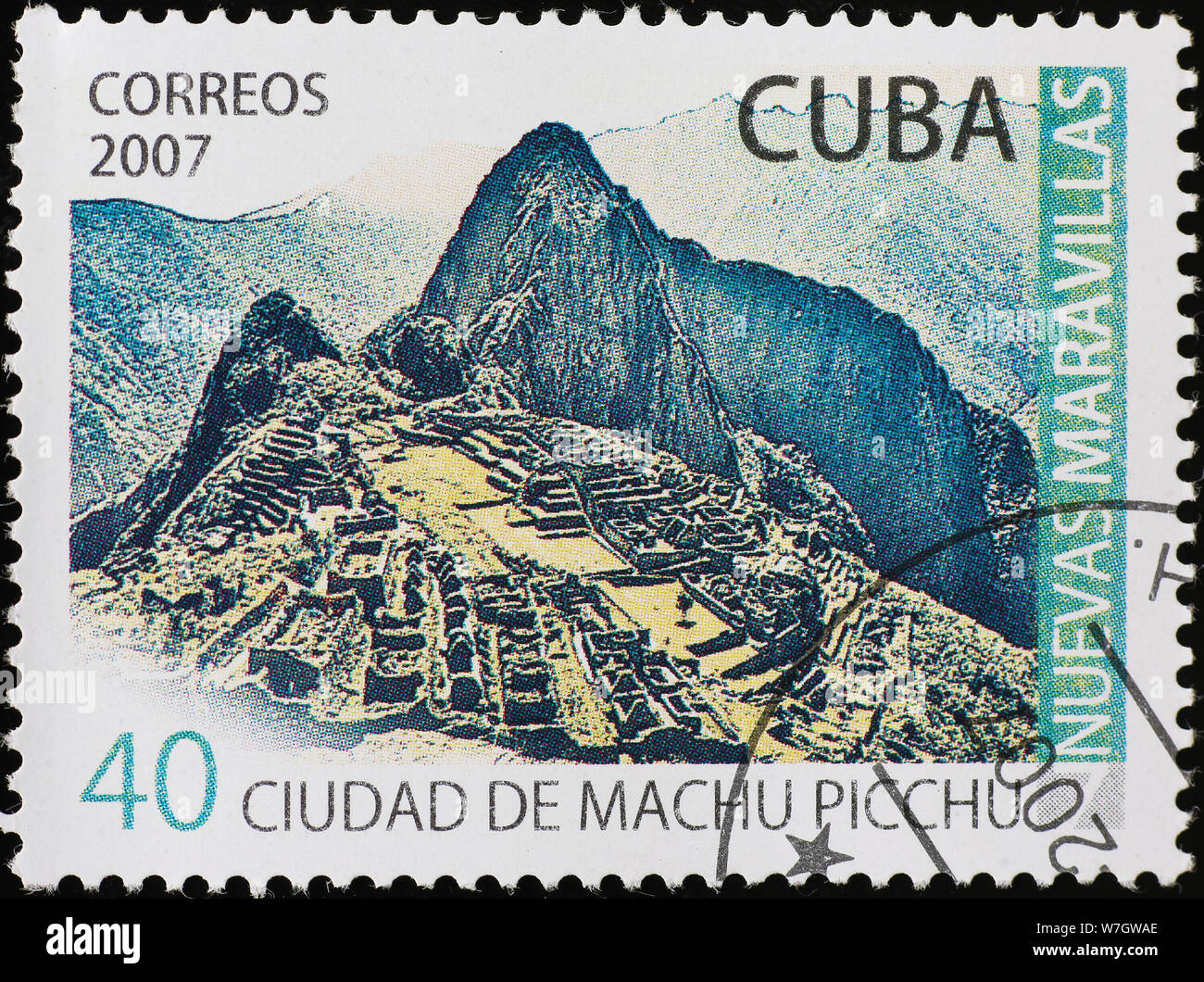 Machu Picchu on cuban postage stamp Stock Photo