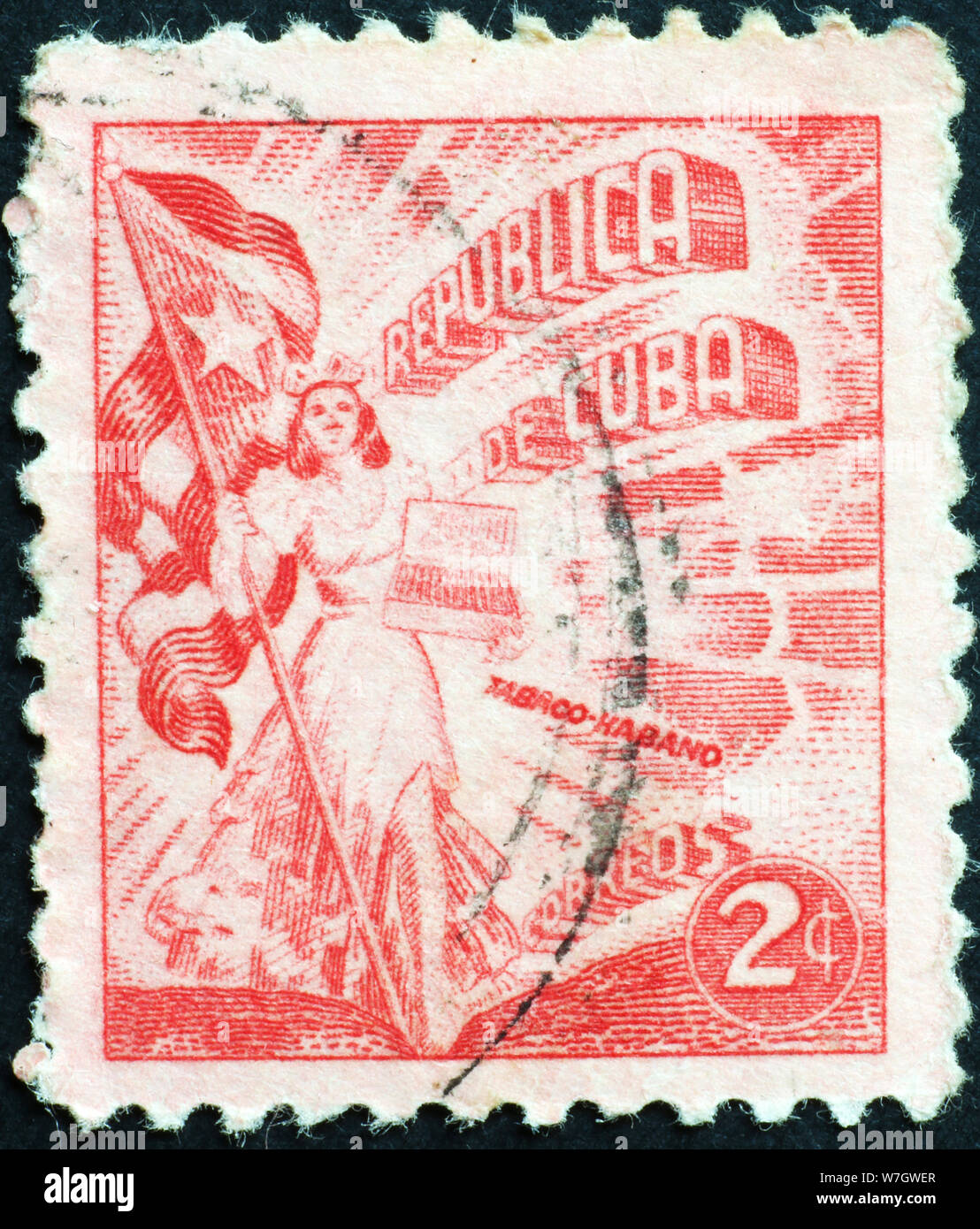Vintage ad for cuban tobacco on old postage stamp Stock Photo