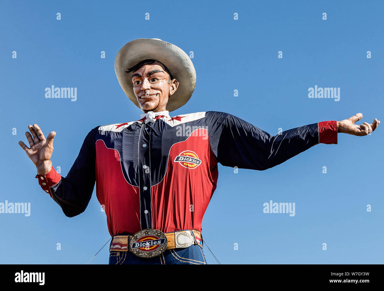 Big Tex is a 55-foot tall statue and marketing icon of the annual State Fair of Texas held at Fair Park in Dallas, Texas Stock Photo