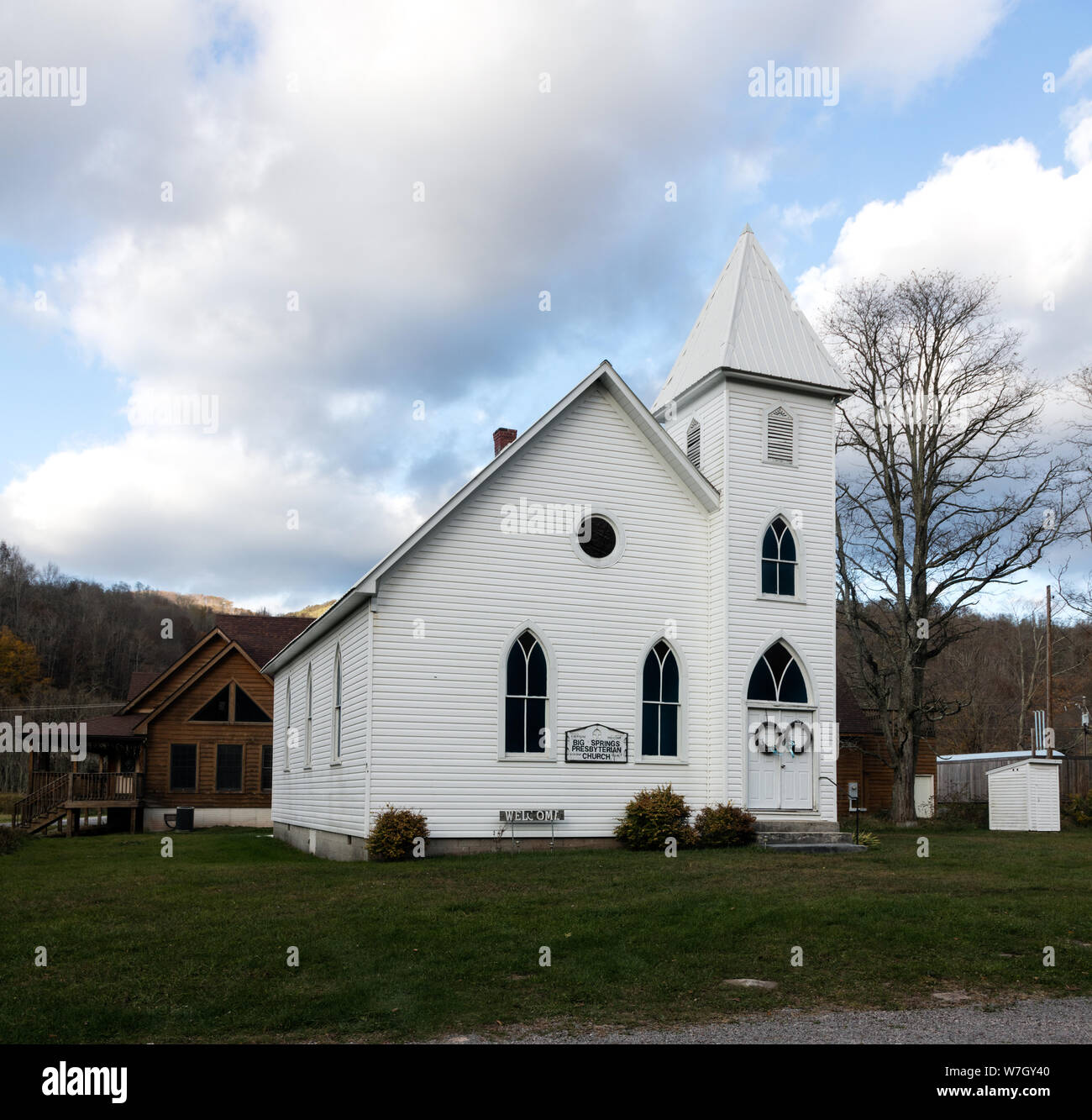 Big Springs Presbyterian Church in Slaty Fork, a small, unincorporated community in Pocahontas County, West Virginia Stock Photo