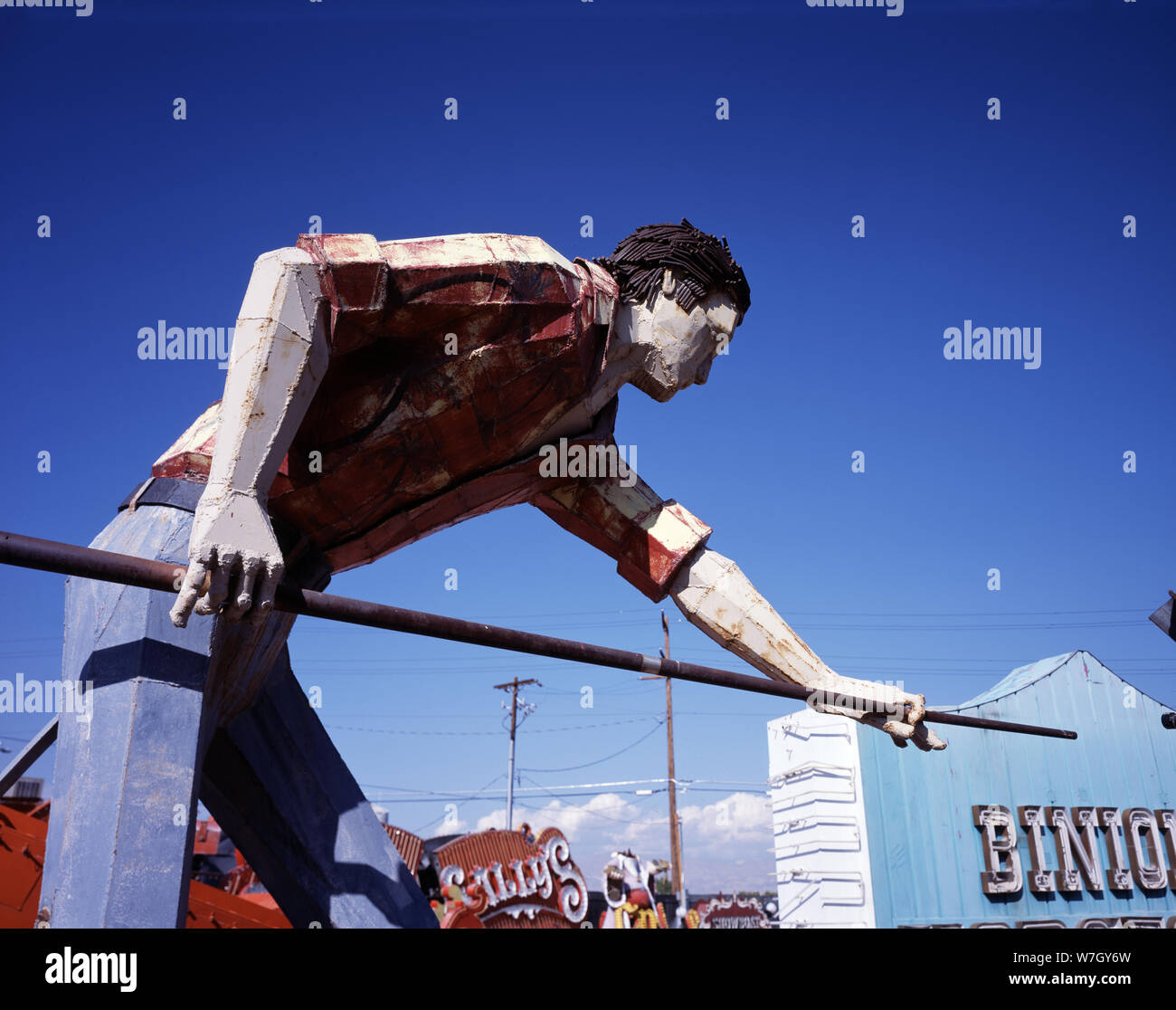 Billiards player from the old Pocket Lounge, now consigned to the city's Neon Museum Boneyard, Las Vegas, Nevada Stock Photo