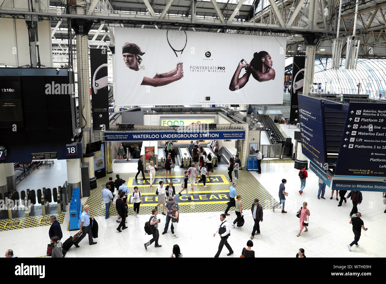 Serena Williams & Alexander Zverov Powerbeats Pro wireless earphone billboard advert & concourse at Waterloo Station London England UK  KATHY DEWITT Stock Photo