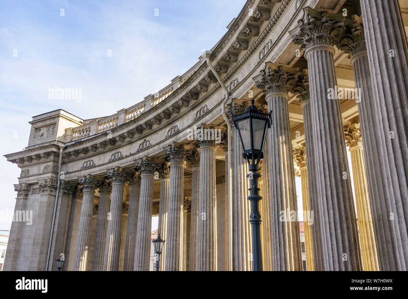 Vintage Old Justice Courthouse Column. Stone column ancient classic architecture detail. Abstract view of neoclassical fluted columns bases and steps Stock Photo