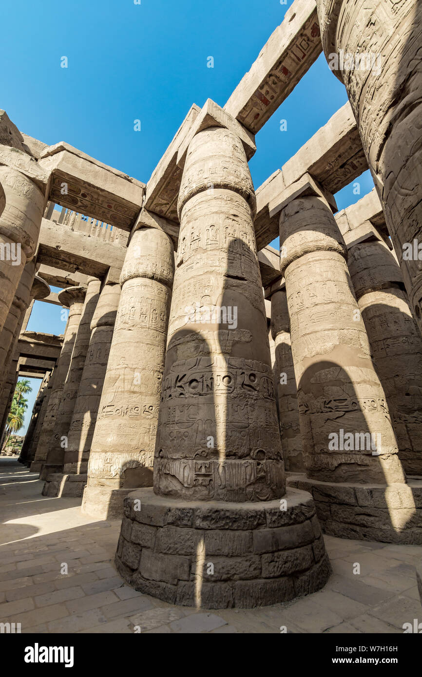 Great Hypostyle Hall in Karnak Temple, Luxor, Egypt Stock Photo