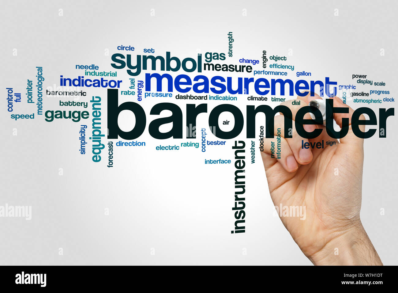 Barometer word cloud concept with instrument equipment related tags Stock Photo Alamy